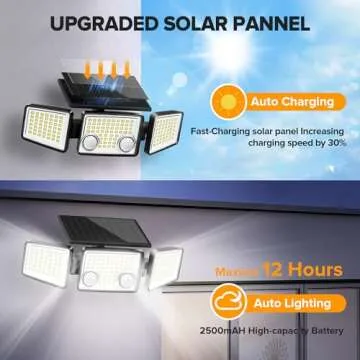 UME Solar Outdoor Lights 3000 Lumen 7000K, 152 LED Super Bright Motion Sensor Outdoor Lights with 2 ...
