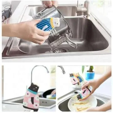 Cute Japanese-Style Kawaii Cat Dish Sponge Set Pack of 4