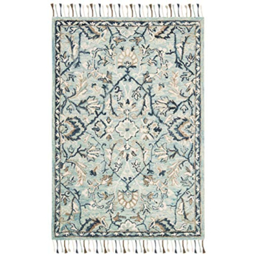 SAFAVIEH Blossom Collection 2'3" x 4' Blue/Ivory Handmade Wool Accent Rug