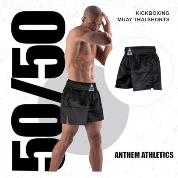 Anthem Athletics 50/50 Muay Thai Shorts - Kickboxing Short Boxing Trunks for Men & Women - Black - M...