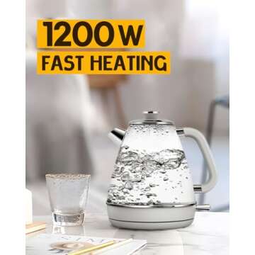 Hazel Quinn Retro Electric Kettle - 1.7 Liters / 57.5 Ounces Tea Kettle with Thermometer, All Stainless Steel, Fast Boiling 1200 W, BPA-free, Cordless, Rotational Base, Automatic Shut Off - Space Gray