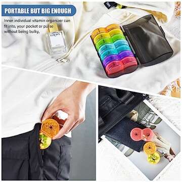 Weekly Pill Organizer, Large 7 Day Pill Case, Daily Vitamin Case Medicine Box, AM/PM Pill Containers for Medicine Supplements Fish Oil (Black)