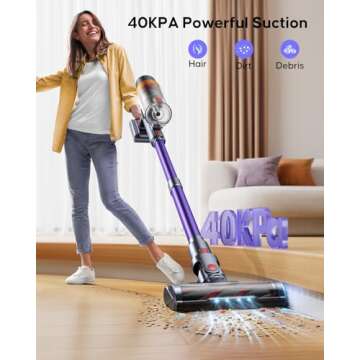 Cordless Vacuum Cleaner - 450W Powerful 40KPA, 55 Mins Run, 1.5L Dust Cup, Lightweight for Home, Car...