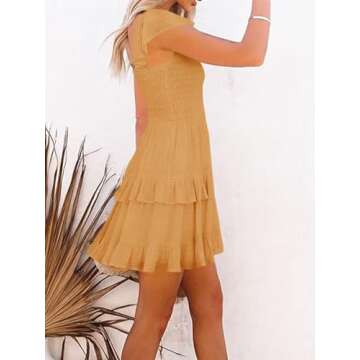Chic Women’s Casual Boho Smocked Ruffle Summer Dress - Flowy Mini Dress