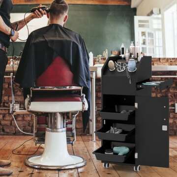 Giantex Salon Cart for Hair Stylists, Lockable Wood Trolley Cart on Wheels, 3-Drawer Storage Cabinet...