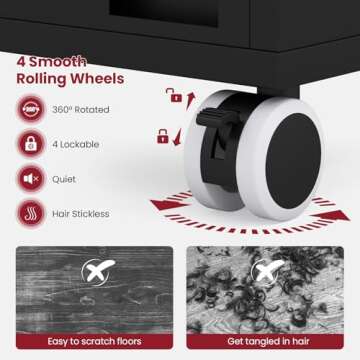 Giantex Salon Cart for Hair Stylists, Lockable Wood Trolley Cart on Wheels, 3-Drawer Storage Cabinet, Side Tool Tray, Hair Dryer Holders, Rolling Salon Station for Beauty Spa Barber Tattoo