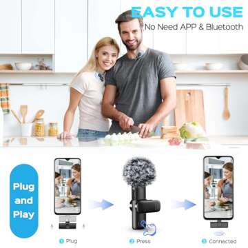 CHRIMEFLAME 2 Packs Wireless Lavalier Microphone for iPhone 15/iPad/Android/Phone/PC/Laptop, Plug-Play Mini Mic with Noise Reduction, Lapel USB C Microphone for Video Recording, Interview, Vlogging