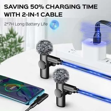 CHRIMEFLAME 2 Packs Wireless Lavalier Microphone for iPhone 15/iPad/Android/Phone/PC/Laptop, Plug-Play Mini Mic with Noise Reduction, Lapel USB C Microphone for Video Recording, Interview, Vlogging