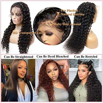 Redoly 13x4 Deep Wave HD Transparent Lace Front Wigs Pre Plucked with Baby Hair 180% Density Brazili...