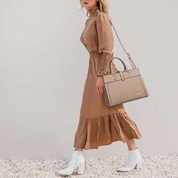 Stylish Women's Handbag with Flap-over Belt & Matching Wristlet