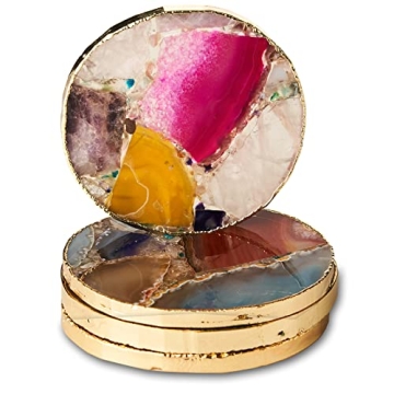 Rainbow Agate Coasters Set of 4 with Gold Edge