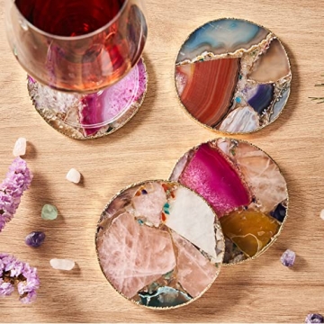 Rainbow Agate Coasters Set of 4 with Gold Edge