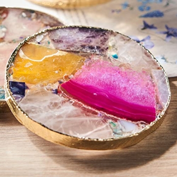 Rainbow Agate Coasters Set of 4 with Gold Edge