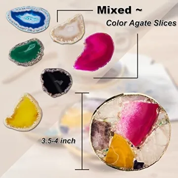 Rainbow Agate Coasters Set of 4 with Gold Edge