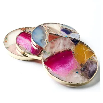 Rainbow Agate Coasters Set of 4 with Gold Edge