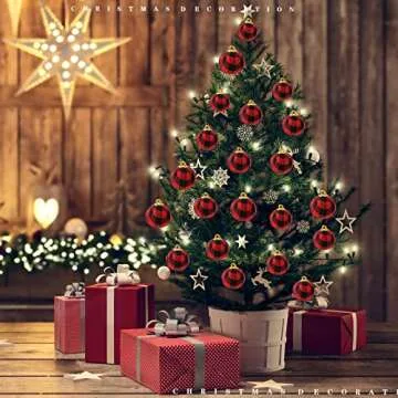 Christmas Plaid Ball Ornaments - 32 Piece Holiday Set