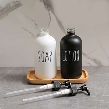 MOMEEMO Soap Dispenser Bathroom Set, Contains Soap Dispenser and Lotion Dispenser. Glass Soap Dispenser Suitable for Farmhouse Bathroom Accessories, Black and White Bathroom Decor.