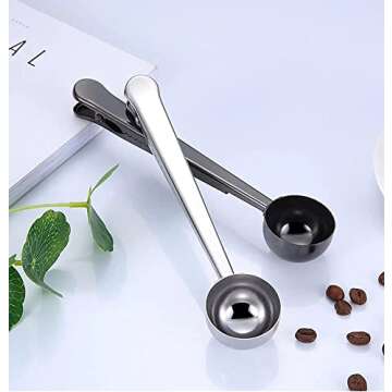 Coffee Scoop Clip Stainless Steel Tablespoon Coffee Spoon With long handle Multifunction Sealing Bag Clip For Tea, Coffee, Protein Powder, Instant Drinks, Kitchen Tools