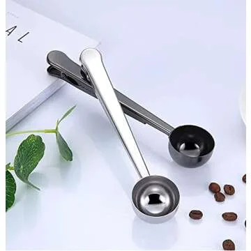 Coffee Scoop Clip Stainless Steel Tablespoon Coffee Spoon With long handle Multifunction Sealing Bag Clip For Tea, Coffee, Protein Powder, Instant Drinks, Kitchen Tools
