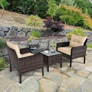 HAPPYGRILL 3 Pieces Rattan Patio Furniture Set