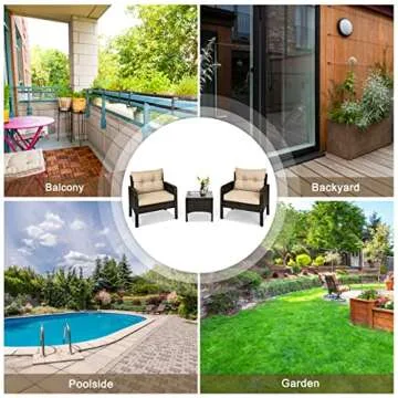 HAPPYGRILL 3 Pieces Rattan Patio Furniture Set