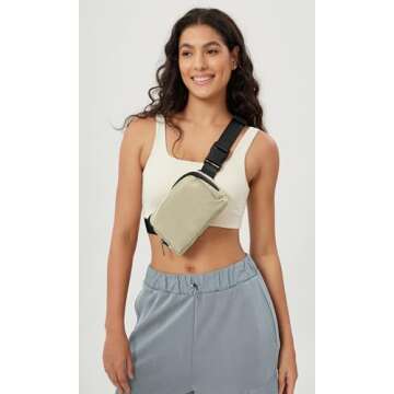 ODODOS Unisex Mini Belt Bag with Adjustable Strap Small Fanny Pack for Workout Running Traveling Hiking, Khaki