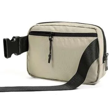 ODODOS Unisex Mini Belt Bag with Adjustable Strap Small Fanny Pack for Workout Running Traveling Hiking, Khaki