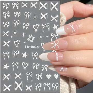 Heart Bows Nail Art Stickers Heart Bows Nail Decals Black White Red Pink Bow Tie Nail Design Sticker...