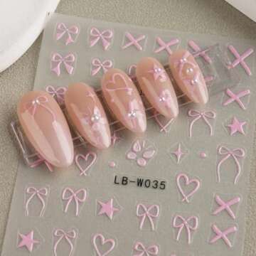 Heart Bows Nail Art Stickers Heart Bows Nail Decals Black White Red Pink Bow Tie Nail Design Stickers for Nail Art Supplies Valentines Nail Stickers for Women Girls DIY Acrylic Nails Decoration