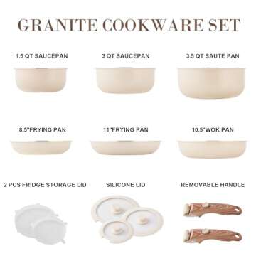 Nonstick Cookware Set - YIIFEEO Stackable Pots and Pans Set Detachable Handle Camping Cookware Grani...