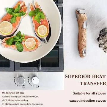 Nonstick Cookware Set - YIIFEEO Stackable Pots and Pans Set Detachable Handle Camping Cookware Granite Kitchen Cookware Sets Removable Handle, Non Toxic Nonstick Frying Pans for Cooking Set Gift Beige