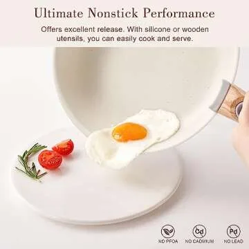 Nonstick Cookware Set - YIIFEEO Stackable Pots and Pans Set Detachable Handle Camping Cookware Granite Kitchen Cookware Sets Removable Handle, Non Toxic Nonstick Frying Pans for Cooking Set Gift Beige