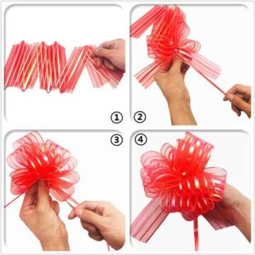 OZXCHIXU 20 Pieces Large Organza Pull Bows Gifts Wrapping Bows for Christmas Easter Gift Baskets, Wedding Party Decor, 6 Inches Diameter(Red)