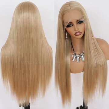 Maycaur Blonde Lace Front Wigs Pre Plucked Hairline Long Wigs for Black Women Glueless Straight Hair...