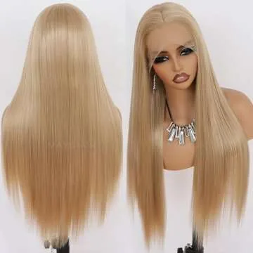 Maycaur Blonde Lace Front Wigs Pre Plucked Hairline Long Wigs for Black Women Glueless Straight Hair...