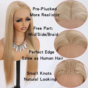 Maycaur Blonde Lace Front Wigs Pre Plucked Hairline Long Wigs for Black Women Glueless Straight Hair Blond Lace Front Synthetic Wigs Heat Resistant Fiber Hair 24 Inch