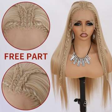 Maycaur Blonde Lace Front Wigs Pre Plucked Hairline Long Wigs for Black Women Glueless Straight Hair Blond Lace Front Synthetic Wigs Heat Resistant Fiber Hair 24 Inch