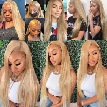 Maycaur Blonde Lace Front Wigs Pre Plucked Hairline Long Wigs for Black Women Glueless Straight Hair Blond Lace Front Synthetic Wigs Heat Resistant Fiber Hair 24 Inch