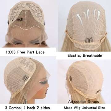 Maycaur Blonde Lace Front Wigs Pre Plucked Hairline Long Wigs for Black Women Glueless Straight Hair Blond Lace Front Synthetic Wigs Heat Resistant Fiber Hair 24 Inch