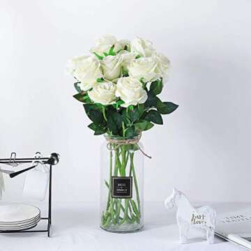 Luyue 10PCS Artificial Roses Flower with Stems Slik Fake Flowers Bouquet Realistic Long Stem Faux Rose for Wedding Home Decor
