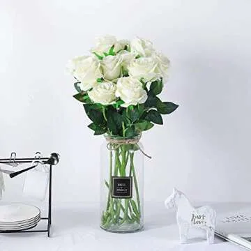 Luyue 10PCS Artificial Roses Flower with Stems Slik Fake Flowers Bouquet Realistic Long Stem Faux Rose for Wedding Home Decor