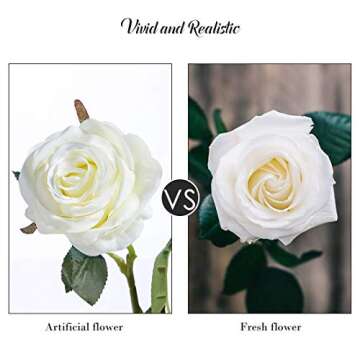 Luyue 10PCS Artificial Roses Flower with Stems Slik Fake Flowers Bouquet Realistic Long Stem Faux Rose for Wedding Home Decor