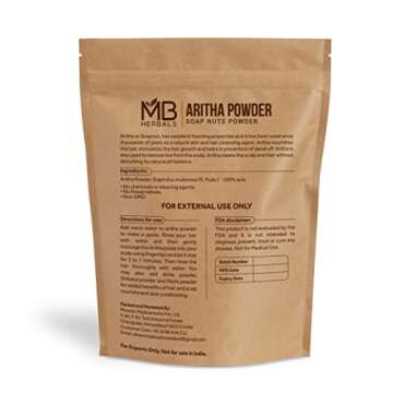 MB Herbals Aritha Powder 100g | 3.5 oz | 100% Pure & Organically Grown (Wild-crafted) Soap Nut Powder | Natural Hair Shampoo & Conditioner | Sapindus mukorossi