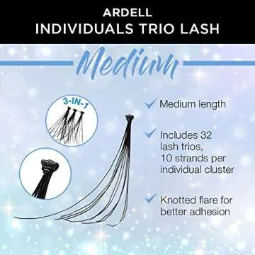 Ardell False Eyelashes Individual Lashes Trios Medium Black, Reusable DIY Lash Clusters, Eyelash Extensions, 4 Pack