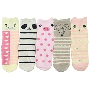 Hzcojulo Cartoon Animal Socks Gift Set for Kids - 5 Pairs