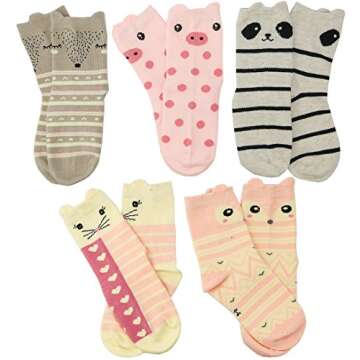 Hzcojulo Kids Toddler Big Little Girls Fashion Cotton Crew Cute Socks -5 Pairs Gift Set,Multicolor-BOV,Shoe size 10.5-13/M/5-7 Years