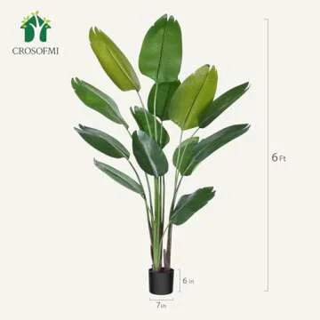 CROSOFMI Artificial Bird of Paradise Plant 6 Feet Fake Tropical Palm Tree with 13 Leaves,Perfect Faux Plants in Pot for Indoor Outdoor House Home Office Garden Modern Decoration Housewarming Gift