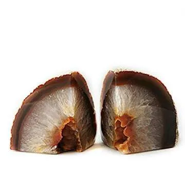 JIC Gem Natural Decorative Agate Book Ends Geode Bookends Stone Bookends for Shelves Book Ends to Hold Books Heavy Duty with Rubber Bumpers for Décor Small Size(1 Pair, 2-3 LBS)