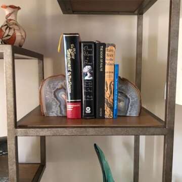 JIC Gem Natural Decorative Agate Book Ends Geode Bookends Stone Bookends for Shelves Book Ends to Hold Books Heavy Duty with Rubber Bumpers for Décor Small Size(1 Pair, 2-3 LBS)