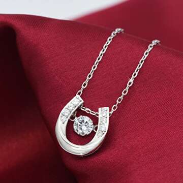 ACJNA 925 Sterling Silver Lucky Horseshoe with CZ Cute U Pendant Necklace Jewelry (U pendant Necklace)
